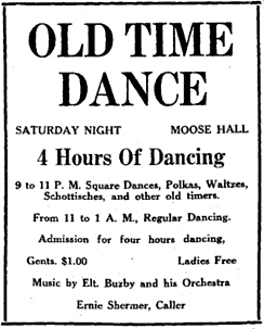 News-Miner ad for a dance featuring Elt Buzby's dance band.