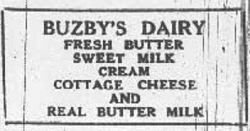 Buzby Dairy advertisement from the Fairbanks Daily News Miner, 1928