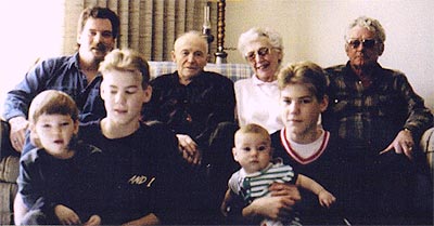 Four generations of Buzby's in one picture -- Back row:  Brian, Bob, Tiny, Bill<br>Front row: Brian's sons Justin, Nicholas, Colton and Charlie
